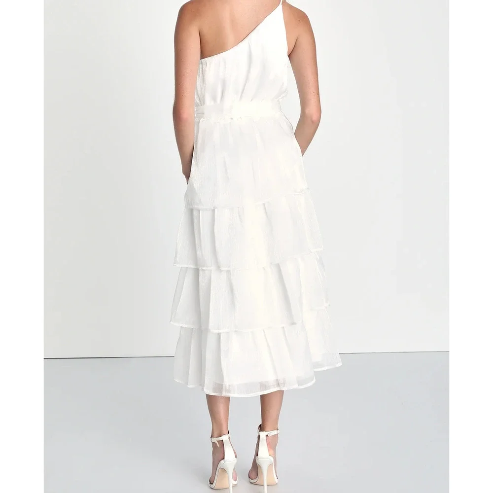 Sweetest Success White Organza Tiered One-Shoulder Midi Dress - Picture 4 of 4
